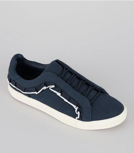 Navy Frill Trim Slip On Shoes | New Look