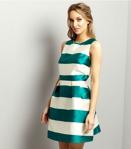 White Sateen Contrast Stripe Shift Dress | New Look