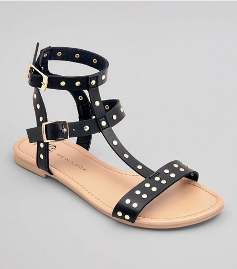 Teens Black Stud Strap Gladiator Sandals | New Look