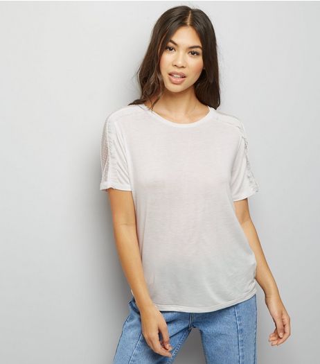 Cream Mesh Panel T-Shirt | New Look