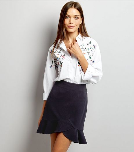 Navy Frill Hem Wrap Front Mini Skirt | New Look