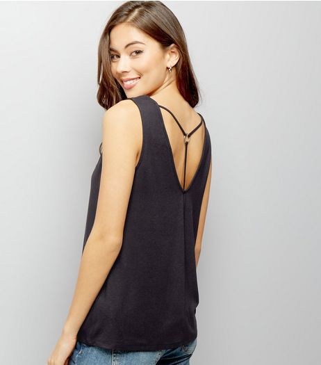 Black Ring Trim Strap Back Vest | New Look
