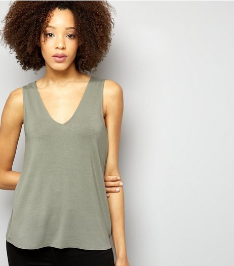Olive Green Ring Trim Strap Back Vest | New Look