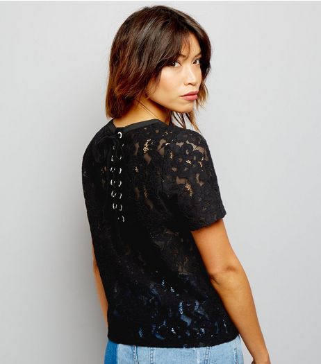 Black Lace Back Short Sleeve Top | New Look