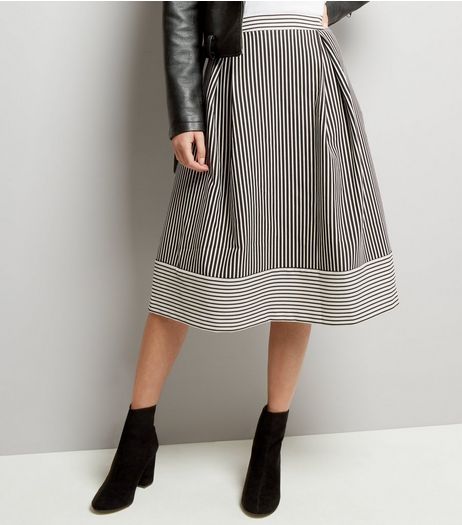 Black Contrast Stripe Jacquard Midi Skater Skirt | New Look