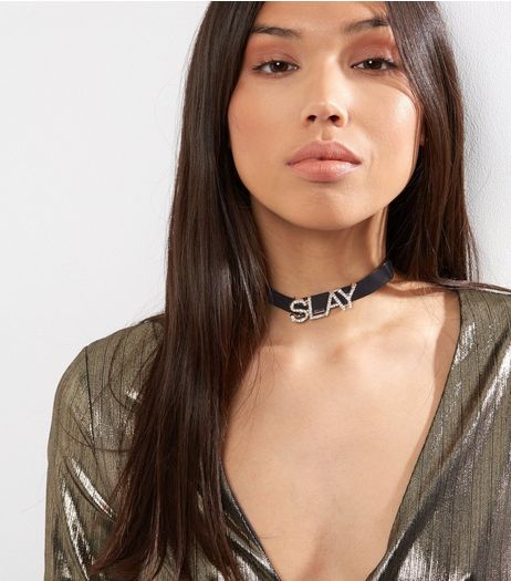 Black Slay Diamante Choker | New Look