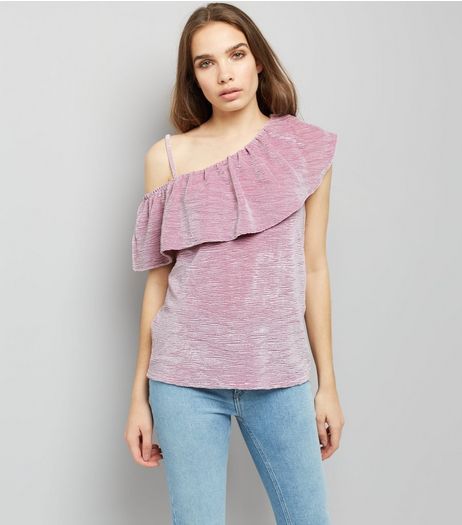 Lilac Velvet Off the Shoulder Top | New Look