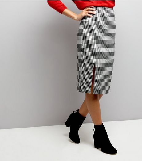 Black Gingham Side Split Pencil Skirt | New Look