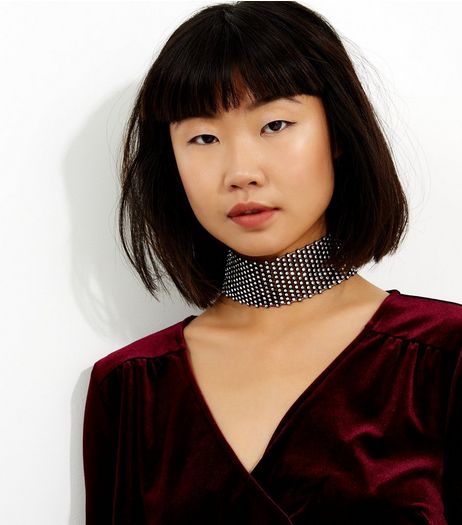 Black Stone Wide Mesh Choker | New Look