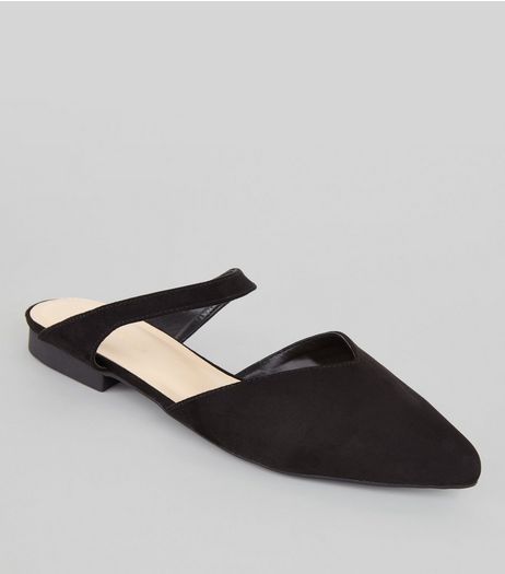 Black Pointed Strap Top Mules | New Look