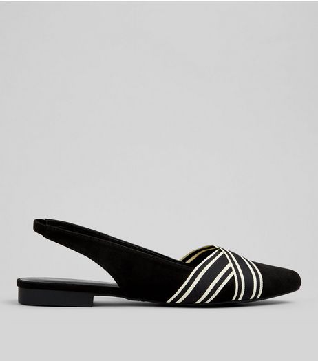 Black Cross Stripe Front Sling Back Sandals | New Look