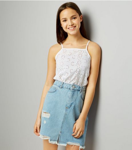 Teens Blue Denim Ripped Skirt | New Look