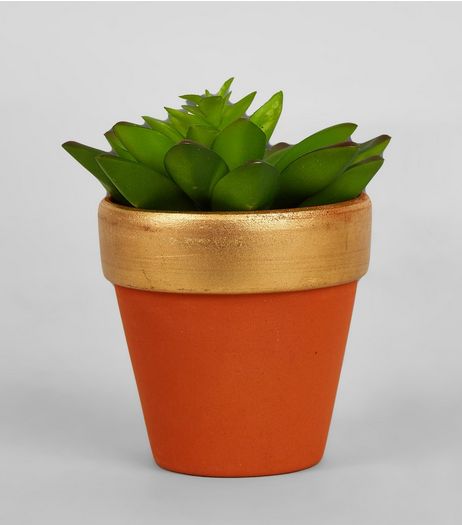 Gold Trim Artificial Plant Pot | New Look