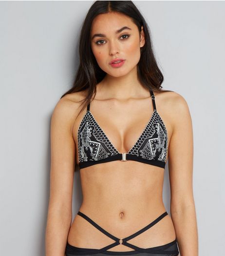 Black Aztec Embroidered Bralet | New Look
