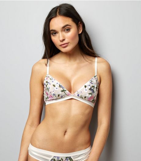 White Floral Embroidered Bralet | New Look
