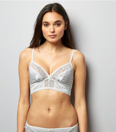 Cream Lace Trim Velvet Longline Bralet | New Look
