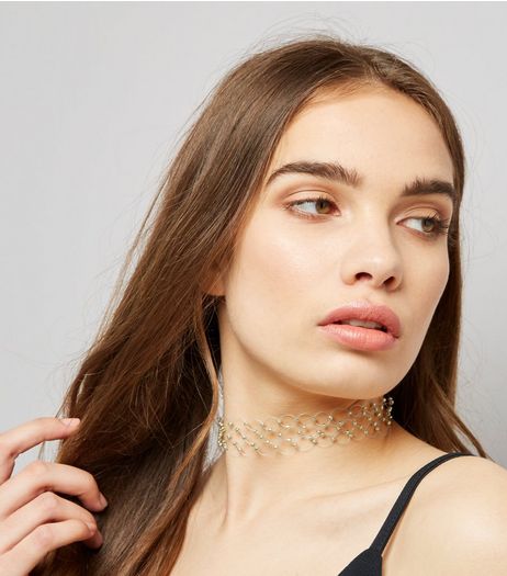 Gold Bead Tattoo Choker | New Look
