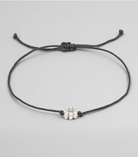 Black Sterling Silver Daisy Charm Cord Choker | New Look