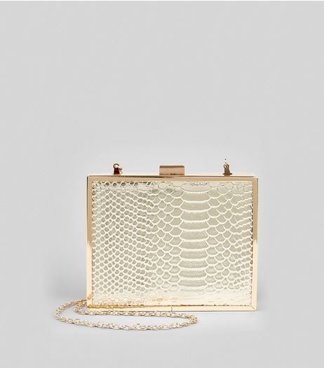 Gold Snakeskin Textured Box Clutch | New Look