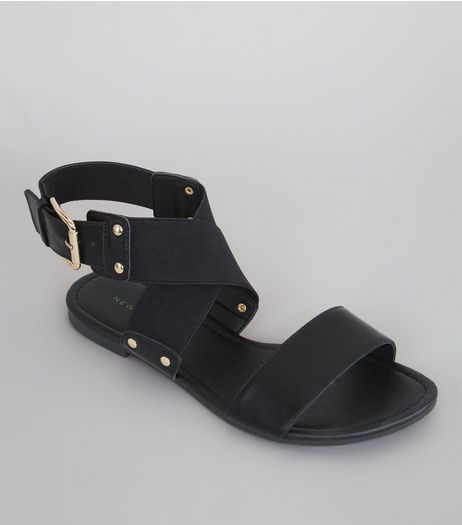 Black Elasticated Stud Strap Sandals | New Look