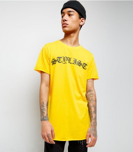 Yellow Stylist Print Longline T-Shirt | New Look