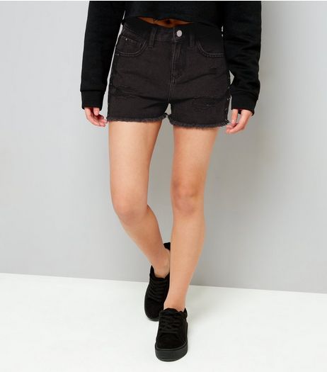 Teens Black Lace Up Side Denim Shorts | New Look