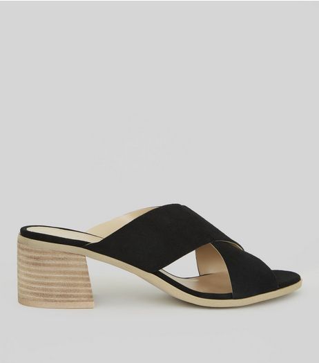 Black Suede Cross Strap Mules | New Look