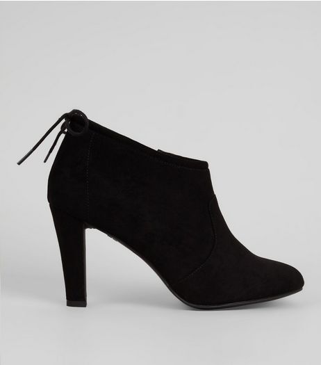 Black Comfort Tie Back Heeled Shoe Boots | New Look