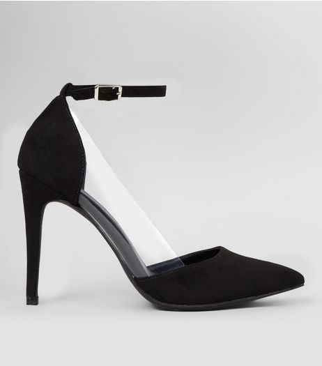Black Suedette Clear Side Ankle Strap Heels | New Look