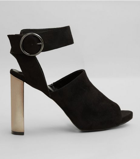 Black Suedette Metallic Block Heels | New Look