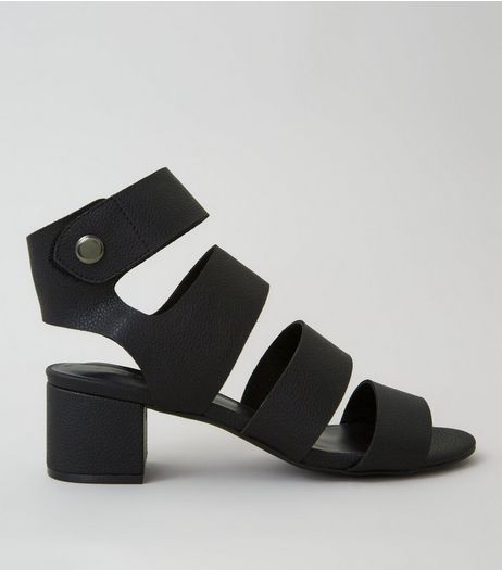 Black Popper Strap Block Heels | New Look