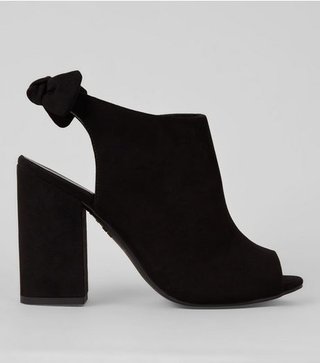 Black Peep Toe Bow Back Heeled Sandals | New Look