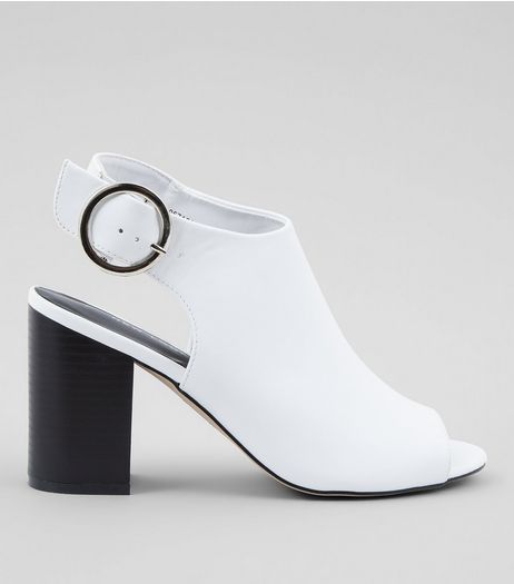 White Sling Back Buckle Strap Heels | New Look