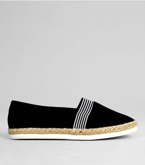 Wide Fit Black Contrast Stripe Canvas Espadrilles | New Look