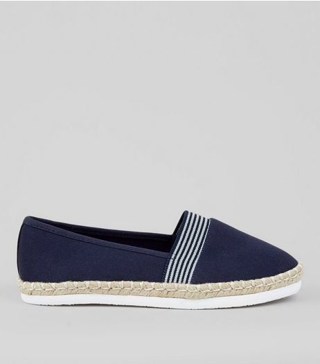Wide Fit Navy Contrast Stripe Canvas Espadilles | New Look