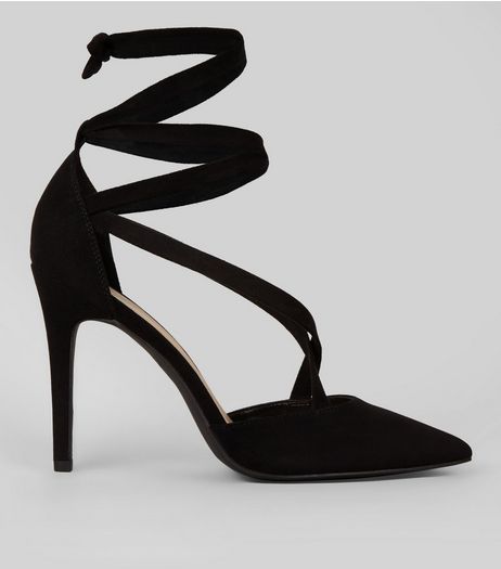 Black Suedette Strappy Pointed Heels | New Look
