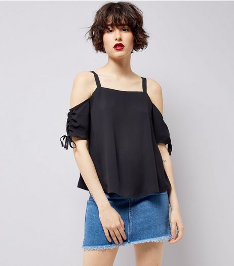 Black Ruched Sleeve Top | New Look