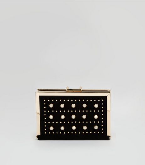 Black Pearl Stud Box Clutch | New Look