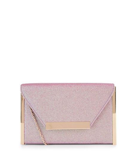 Lilac Glitter Metal Trim Clutch | New Look