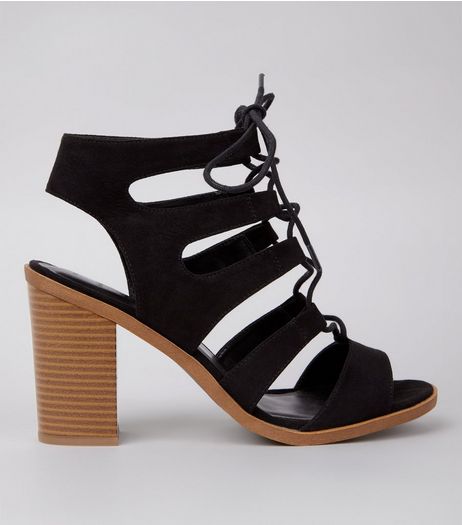 Wide Fit Black Contrast Block Ghillie Heels | New Look
