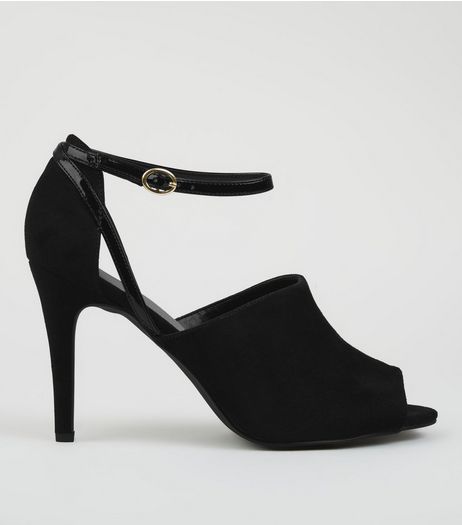 Black Comfort Peep Toe Heels | New Look