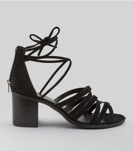Black Suede Multi Strap Block Heeled Sandals | New Look