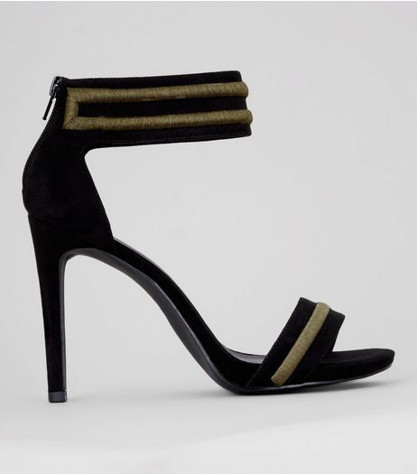 Black Contrast Trim Ankle Strap Heeled Sandals | New Look