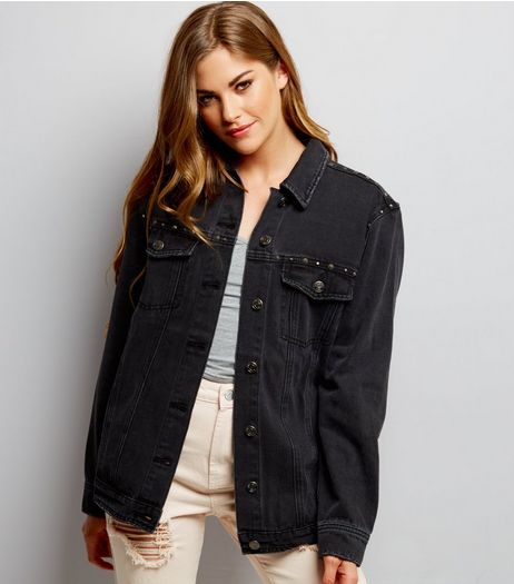 Black Studded Trim Denim Jacket | New Look