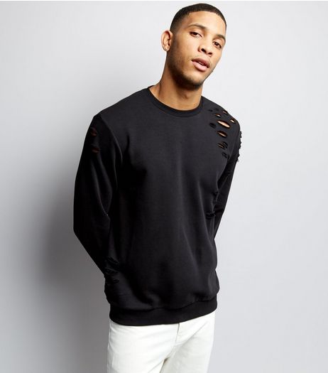 Black Ripped Crew Neck Sweater | New Look