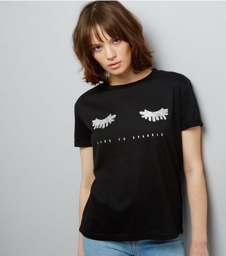Cameo Rose Black Live To Sparkle Print T-Shirt | New Look
