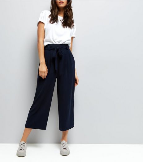 Navy Tie Front Culottes | New Look