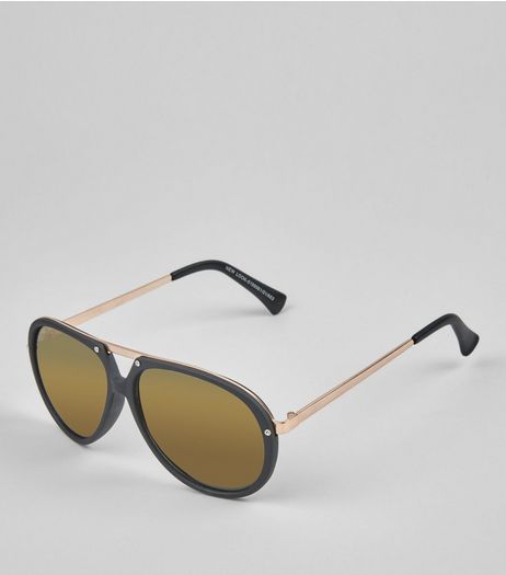 Black T Bar Aviator Sunglasses | New Look
