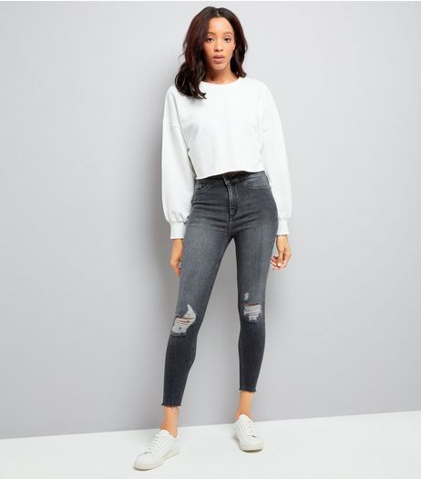 Black Fray Hem High Waist Skinny Hallie Jeans | New Look