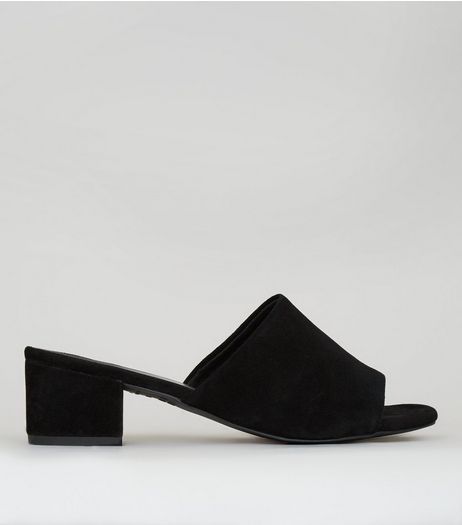 Black Suede Heeled Mules | New Look